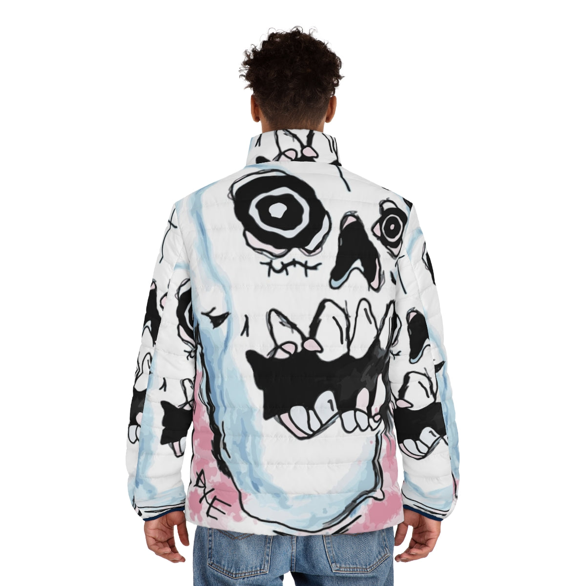 Lil Peep Die Skull Puffer Jacket with GBC Gothboiclique Branding - men back