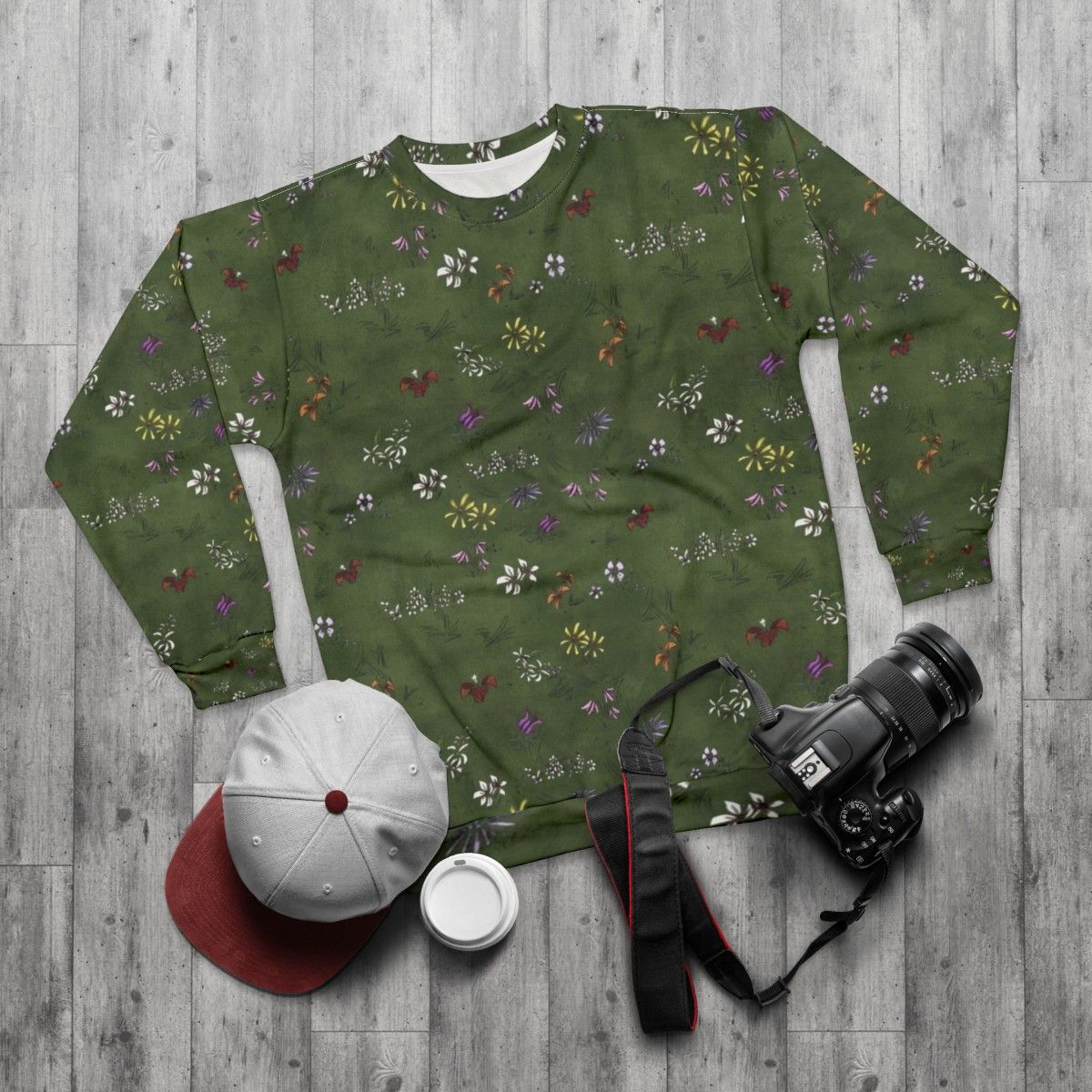 Don't Starve Flower Field Tiled Sweatshirt - flat lay