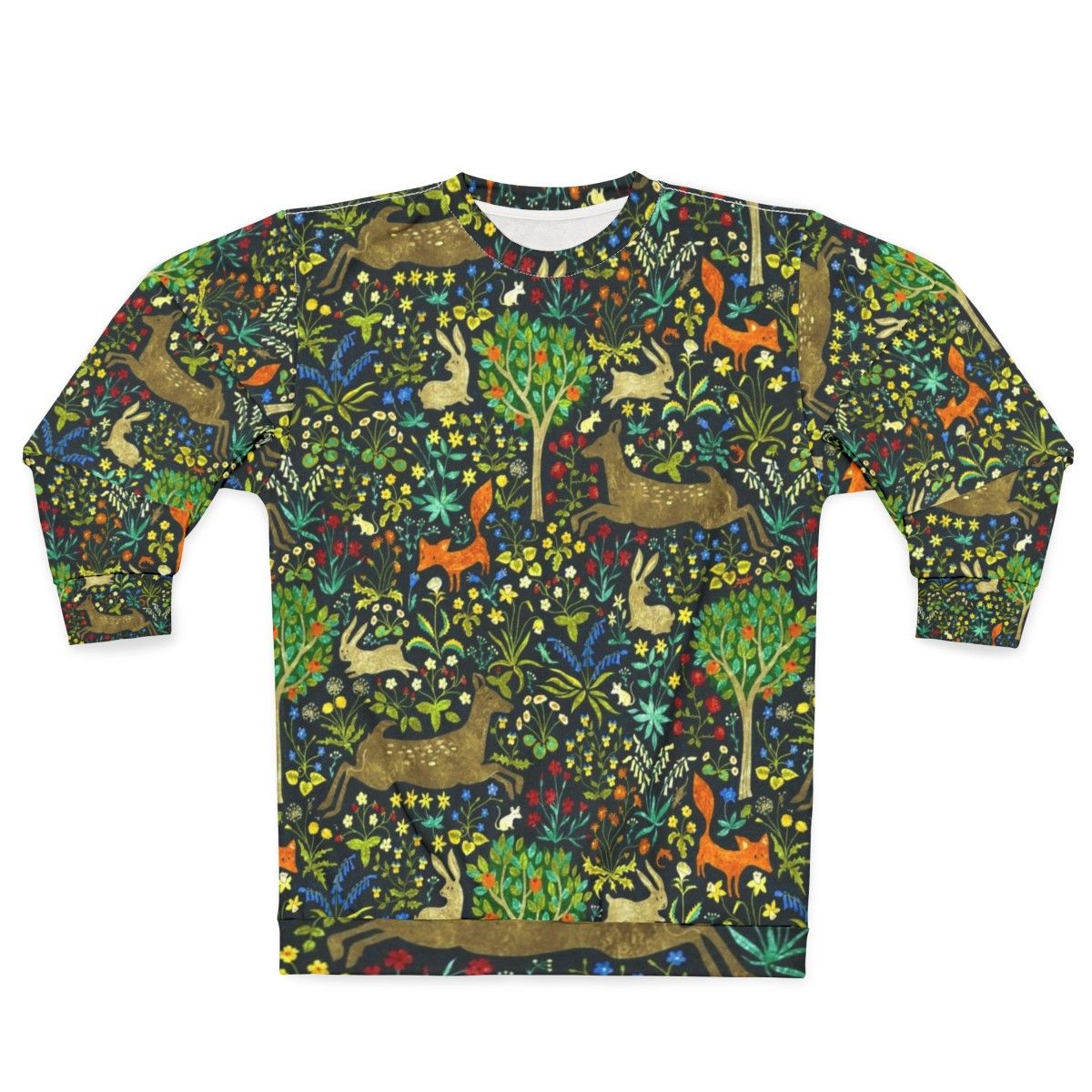 Medieval-style sweatshirt with nature and animal designs