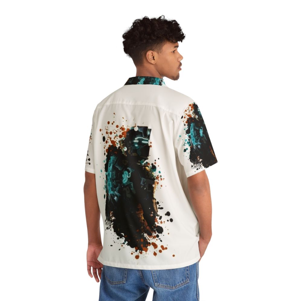 Dead Space Dark Splatter Hawaiian Shirt with Isaac Clarke and Splatter Art - People Back