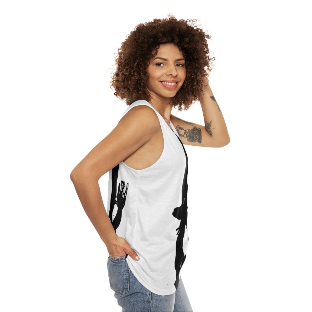 Tragedian from Pathologic unisex black and white tank top - women side