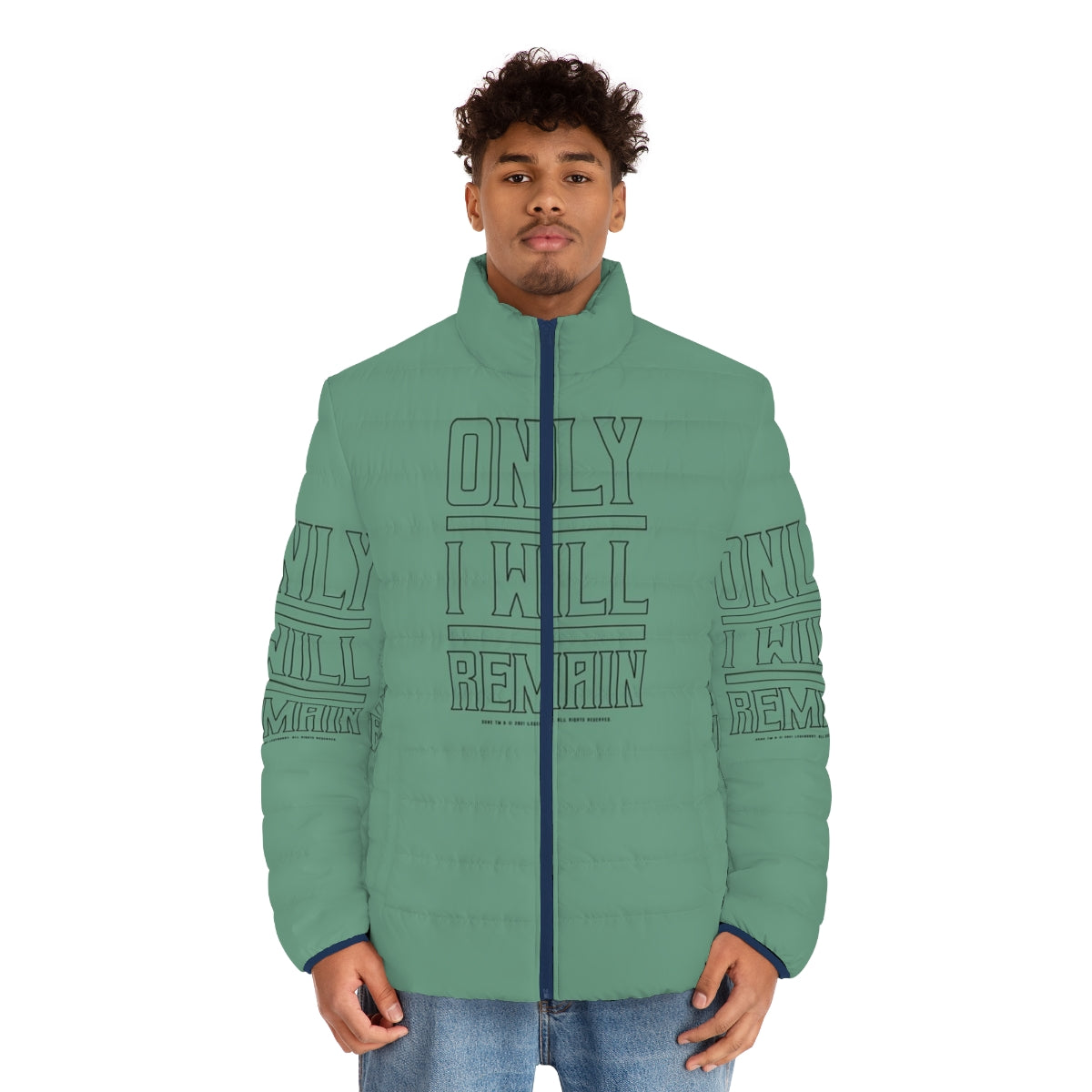 Dune Outline Puffer Jacket with "Only I Will Remain" quote - men front