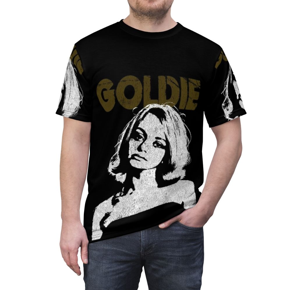 Retro-style AOP t-shirt featuring an image of Goldie Hawn, a beloved 1960s movie icon - men front