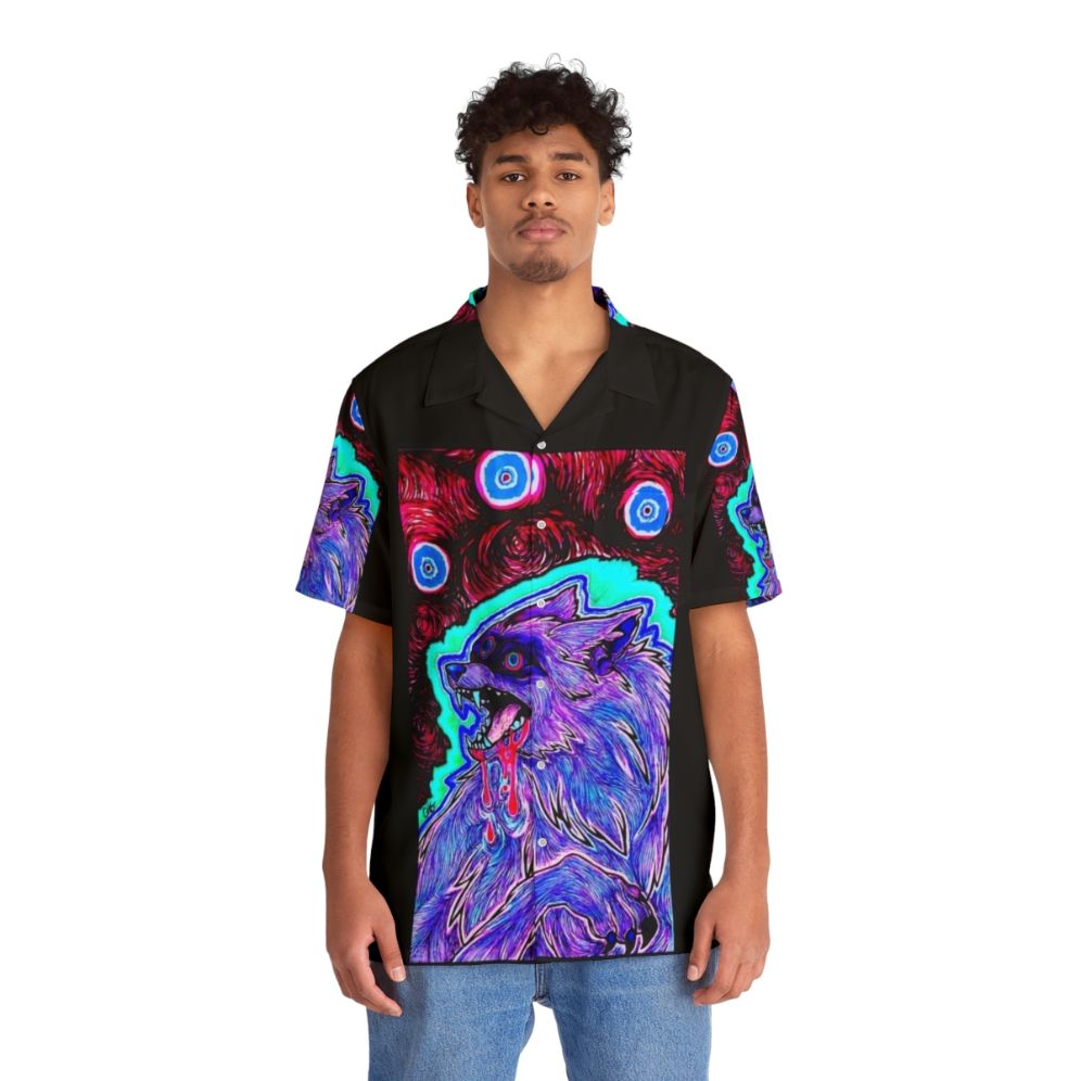 Trippy canine-inspired psychedelic Hawaiian shirt - People Front