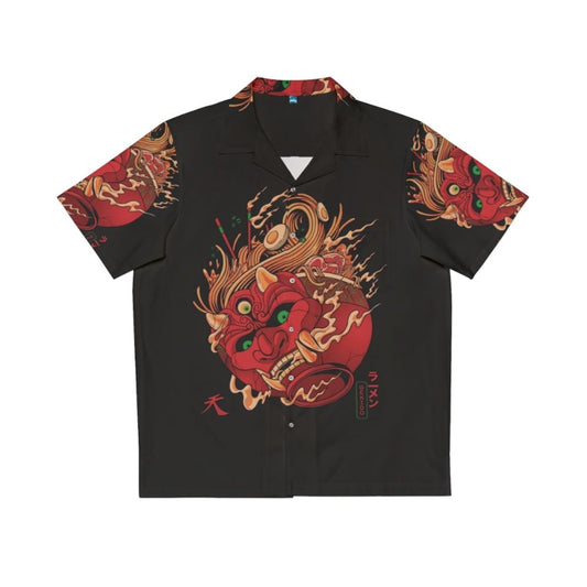 Ramen-inspired Hawaiian shirt with raging demon design