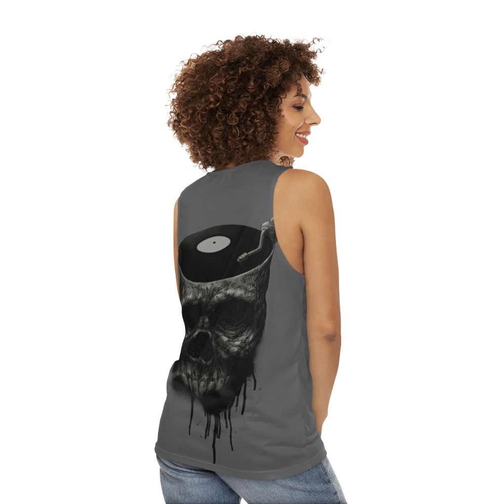 Last Dance unisex tank top with skull and grunge design - women back