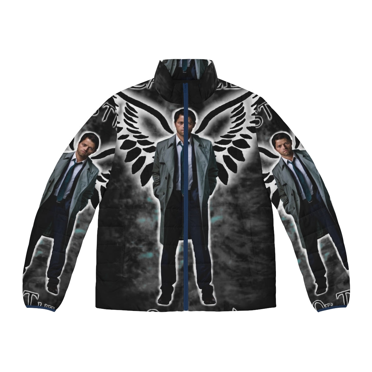 Castiel Supernatural Puffer Jacket featuring an angel design