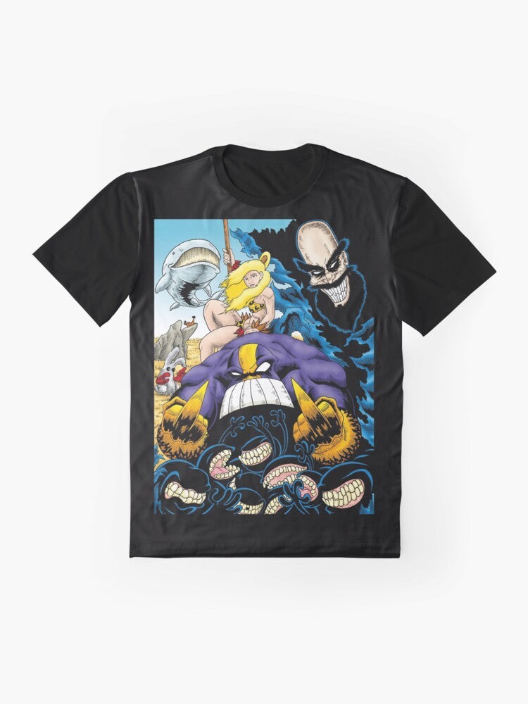 Graphic t-shirt featuring the comic book characters The Maxx and The Leopard Queen - Flat lay