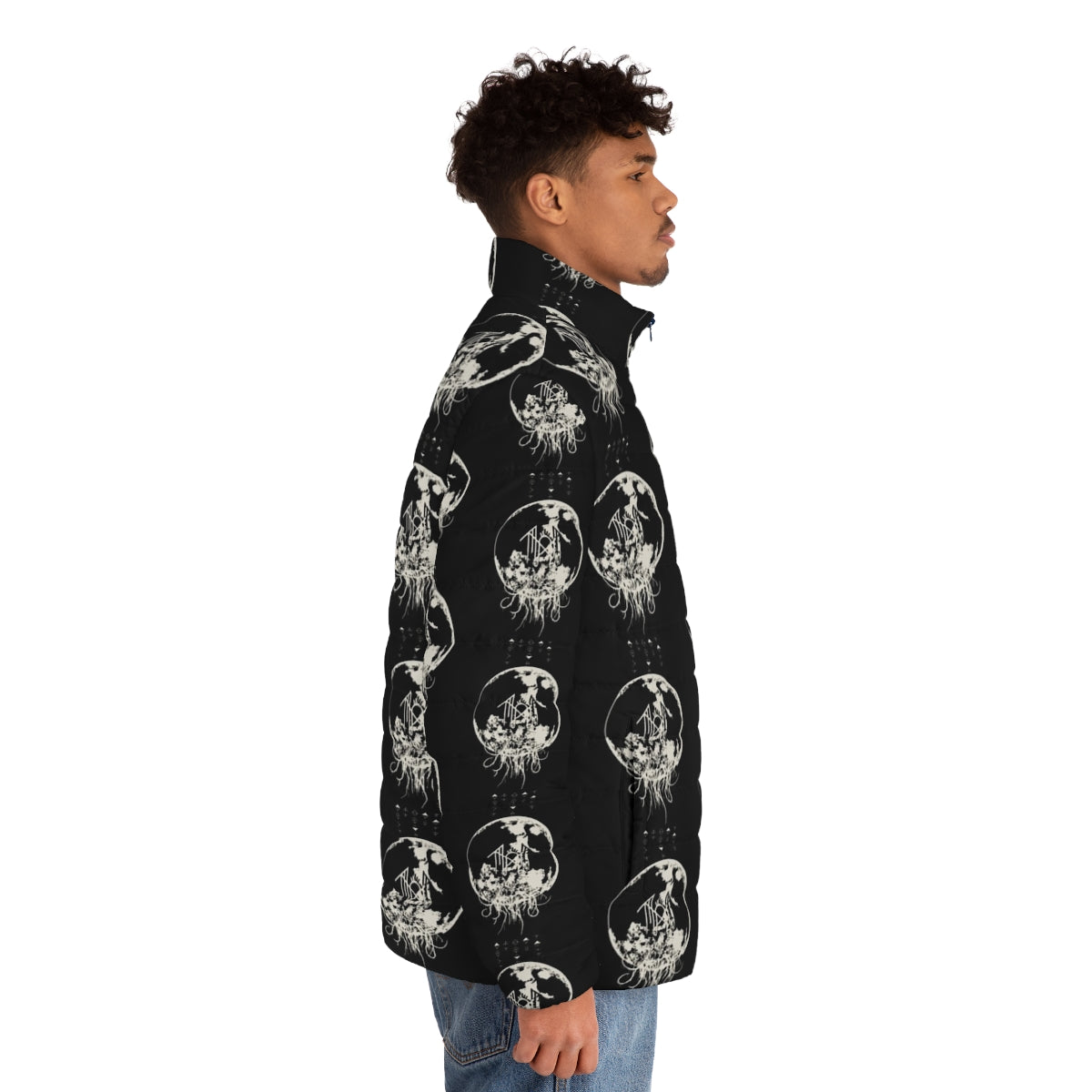 Shimmering moon puffer jacket with Sleep Token band logo - men side right