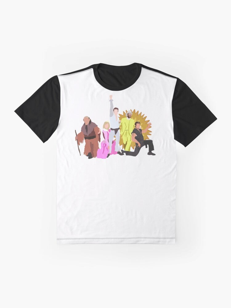 Nightman and Dayman graphic design t-shirt for fans of It's Always Sunny in Philadelphia. - Flat lay