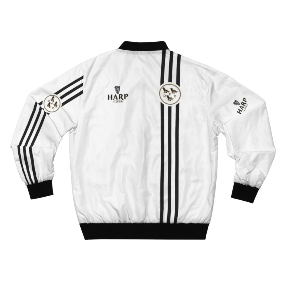 A retro bomber jacket featuring a classic Irish football shirt design. - Back