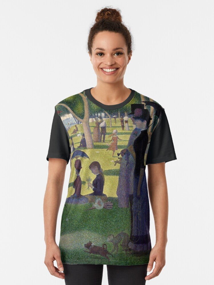 "Graphic T-Shirt featuring the iconic painting Sunday Afternoon on La Grande Jatte by George Seurat, the pioneering Pointillist artist." - Women