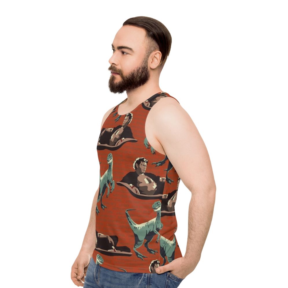 Jurassic Geniuses Unisex Tank Top featuring a dinosaur DNA pattern design - men side