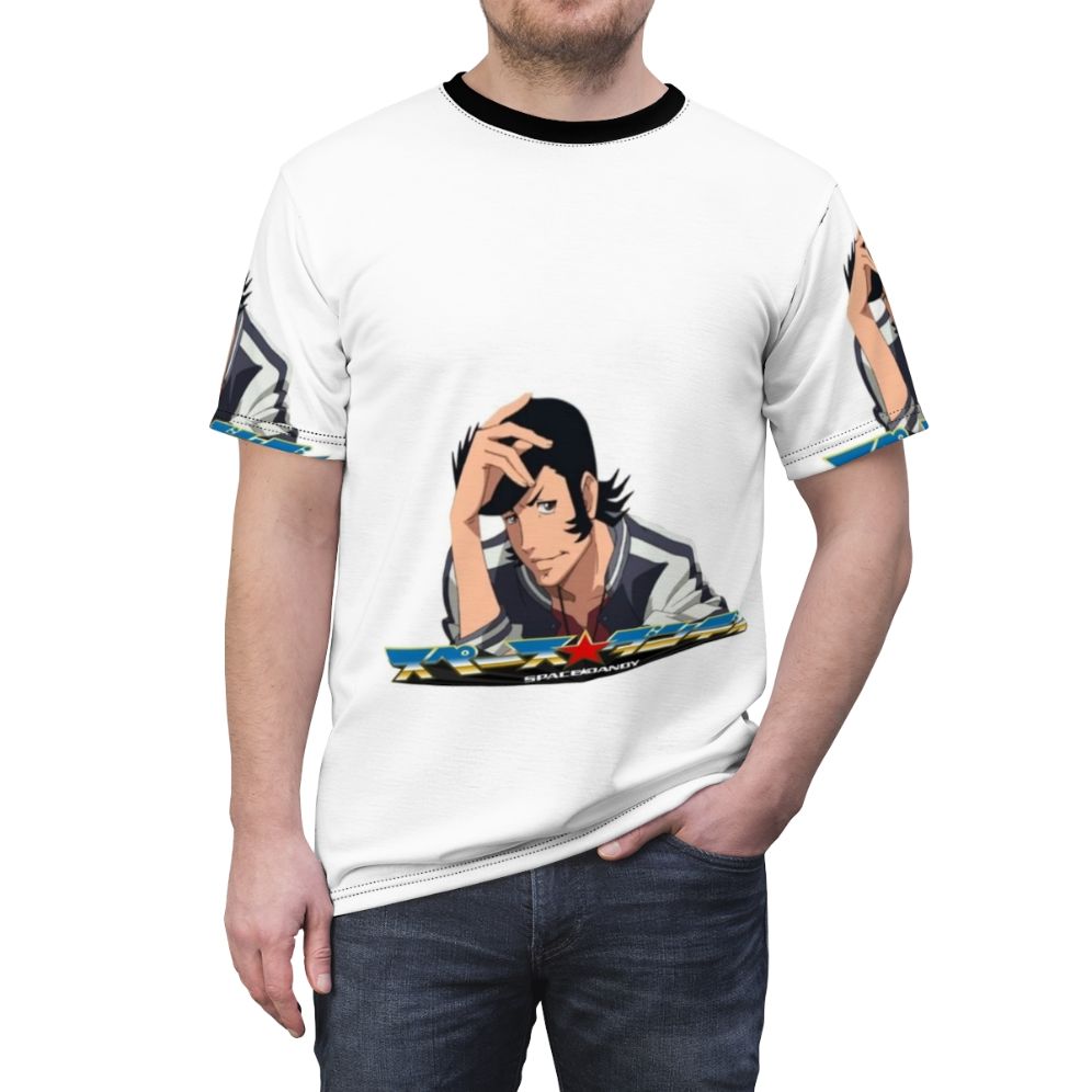 Stylish space dandy anime inspired t-shirt featuring an out-of-this-world graphic design - men front