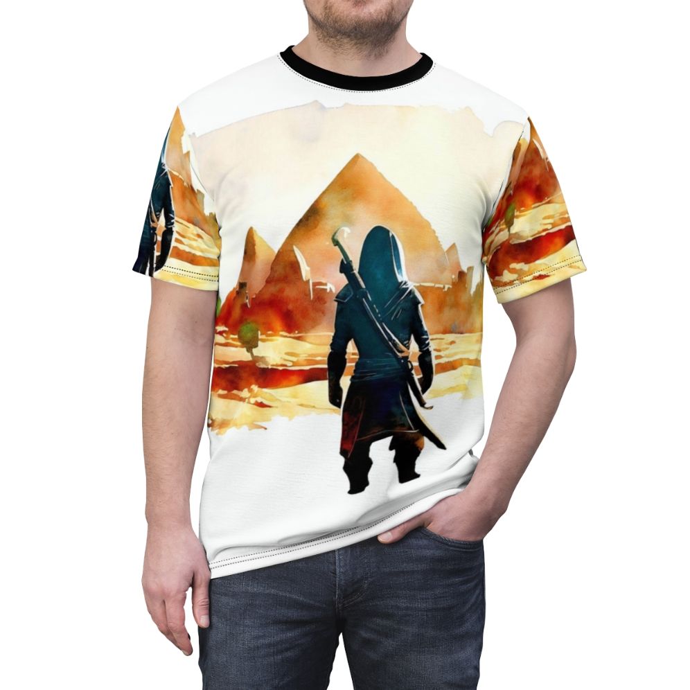 Assassins Creed Inspired AOP T-Shirt featuring Egypt Game Imagery - men front