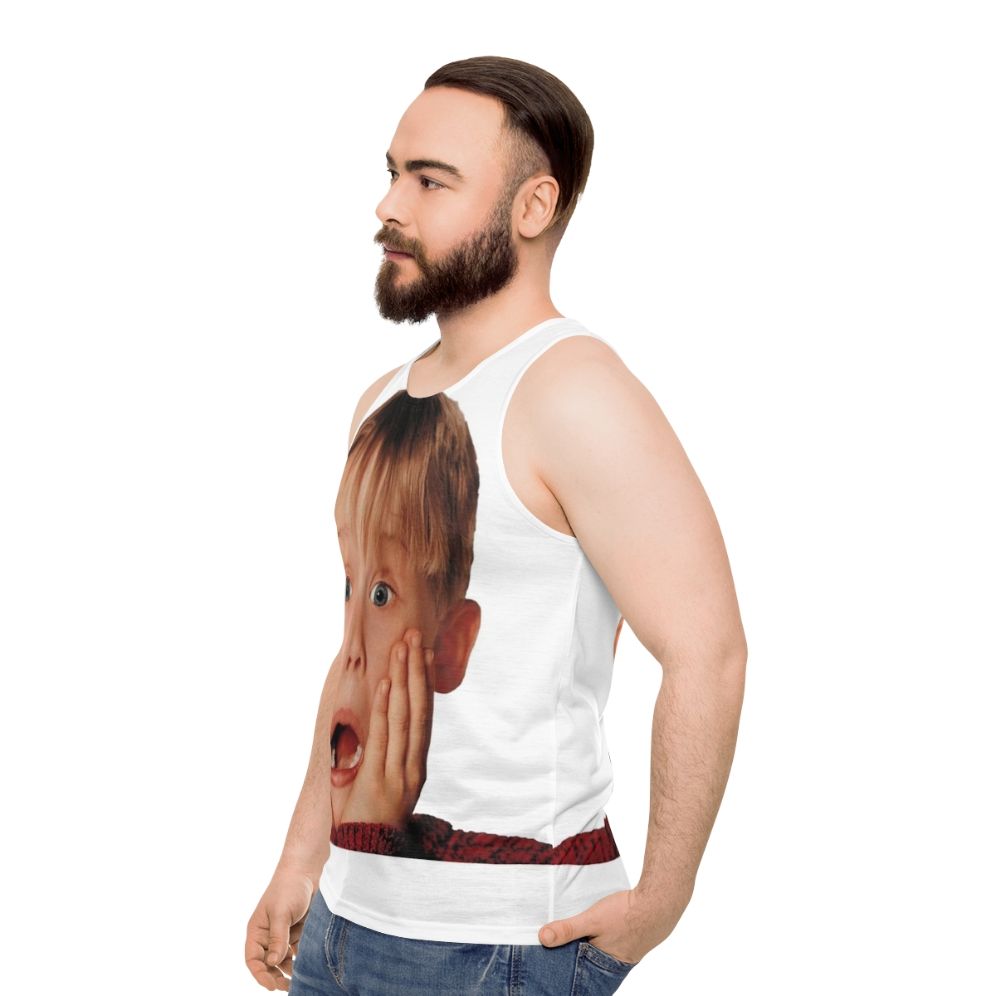 Macauly Culkin in his iconic "Home Alone" role on a unisex tank top - men side