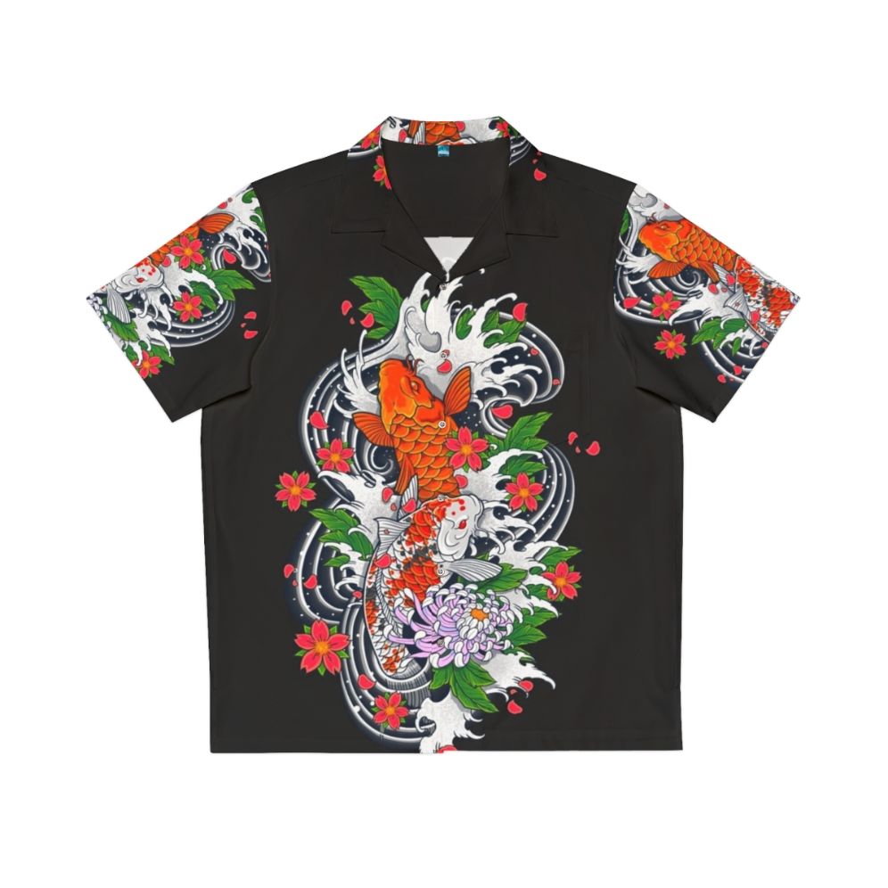 Koi fish Hawaiian shirt with Oriental floral design