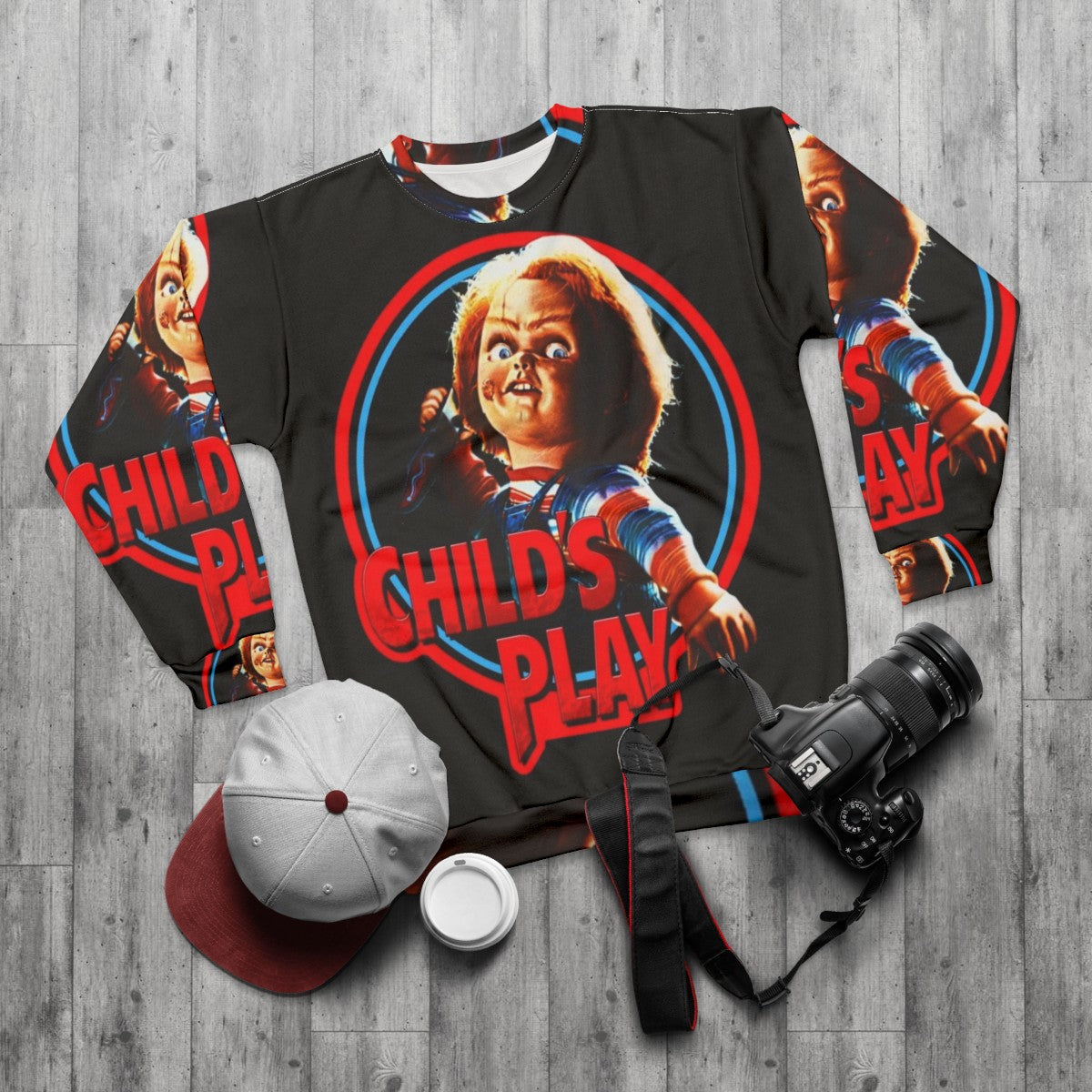 Chucky Sweatshirt 4 - Diabolical Doll Apparel for Horror Fans - flat lay