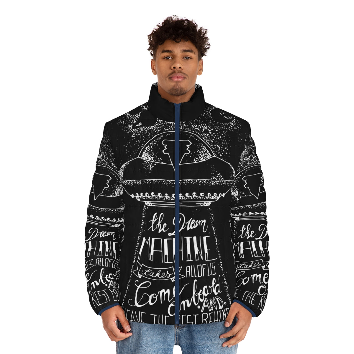 Tokio Hotel Dream Machine Dark Puffer Jacket featuring galaxy and space design - men front