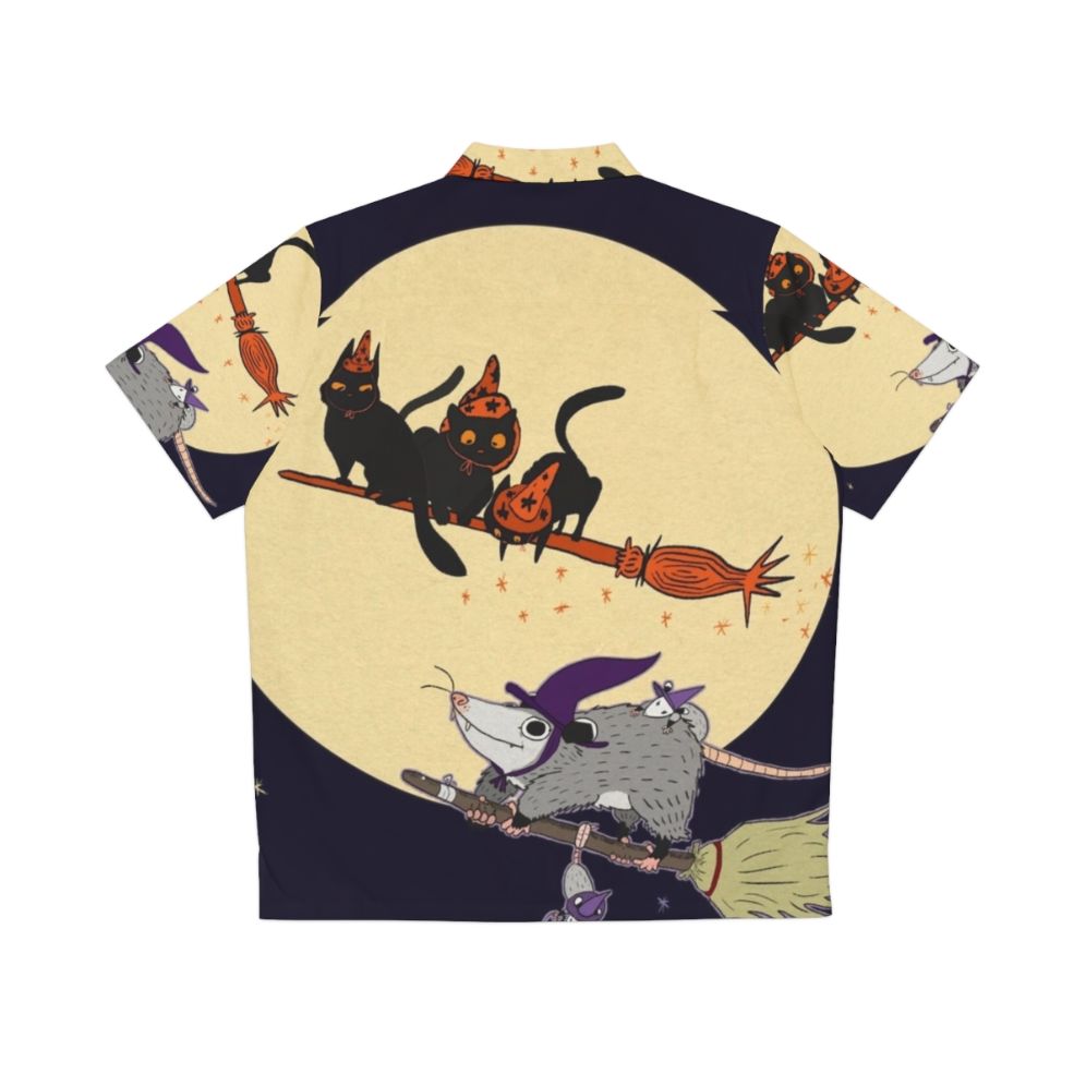 Vintage Hawaiian shirt featuring a cartoon witch and black cat - Back