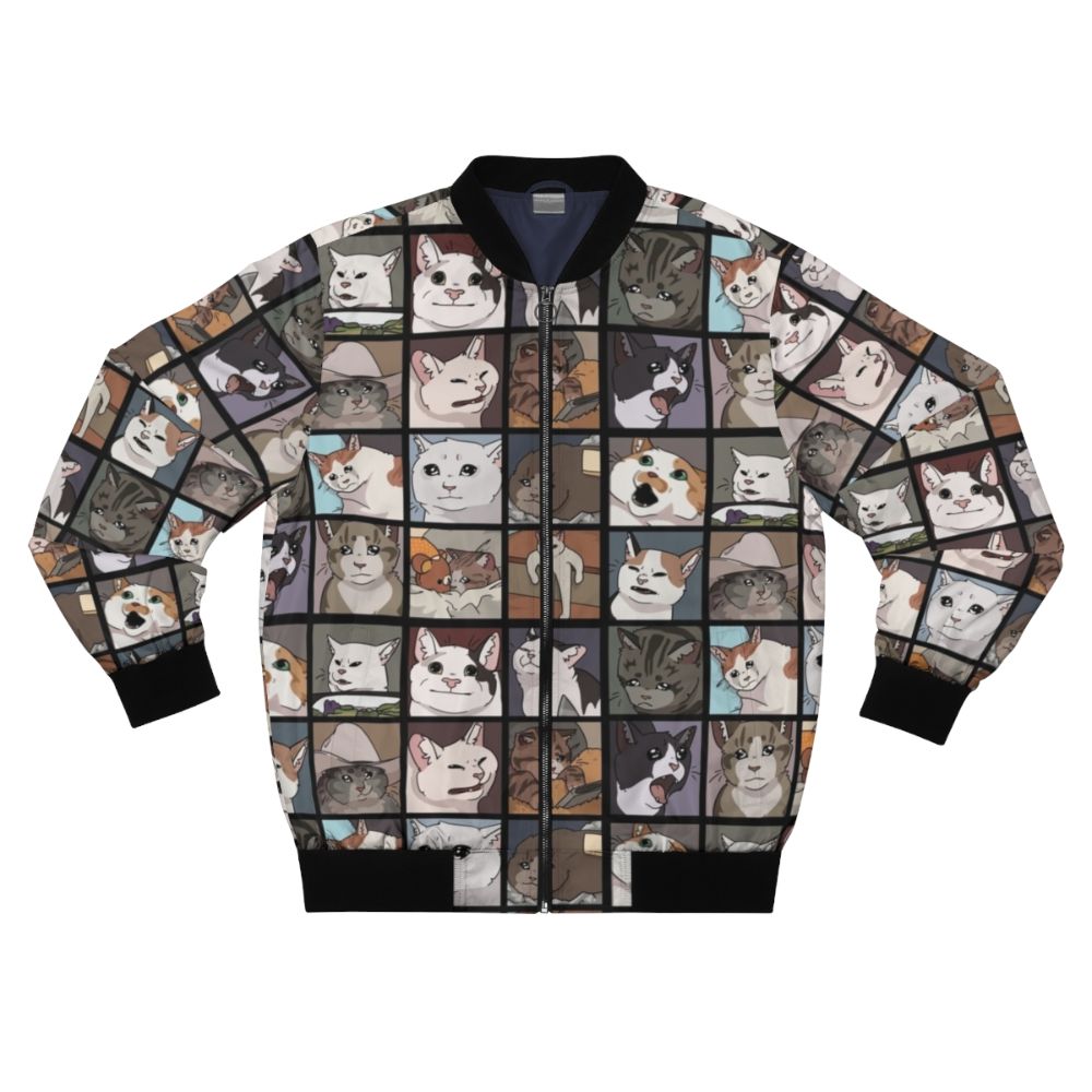 Meme Cats 2.0 Bomber Jacket featuring cute and funny crying cat memes