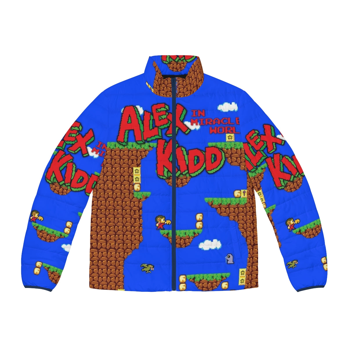 Retro Alex Kidd In Miracle World puffer jacket for vintage gamers and retro gaming enthusiasts