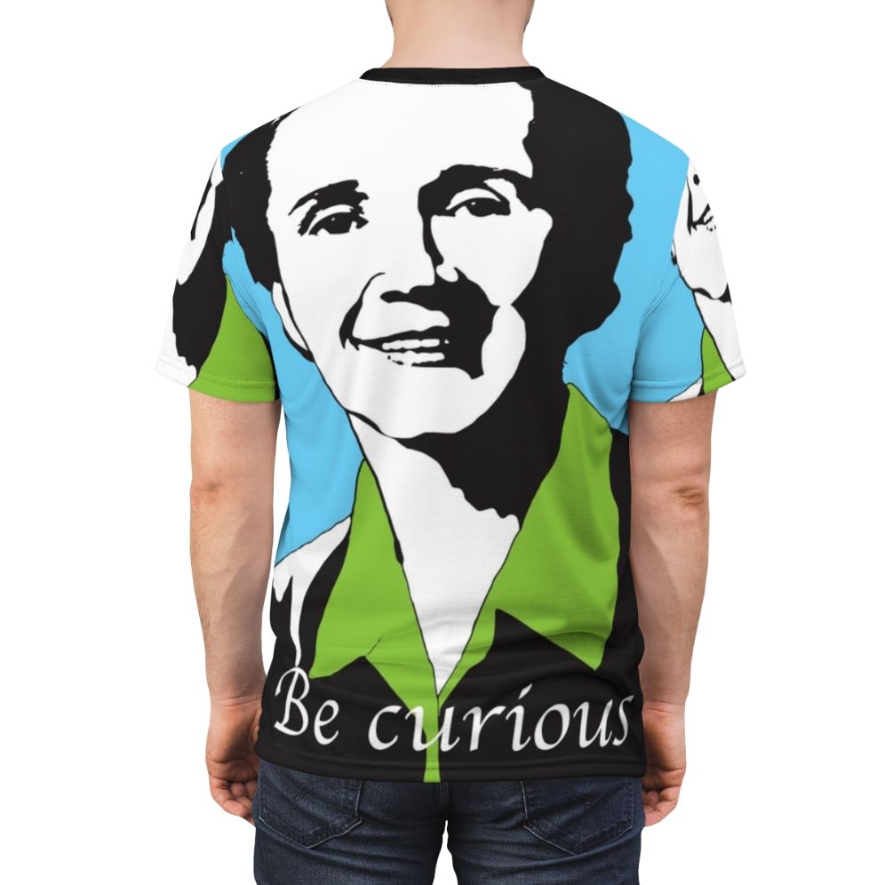 Stylish t-shirt featuring the portrait of influential environmental activist Rachel Carson - men back