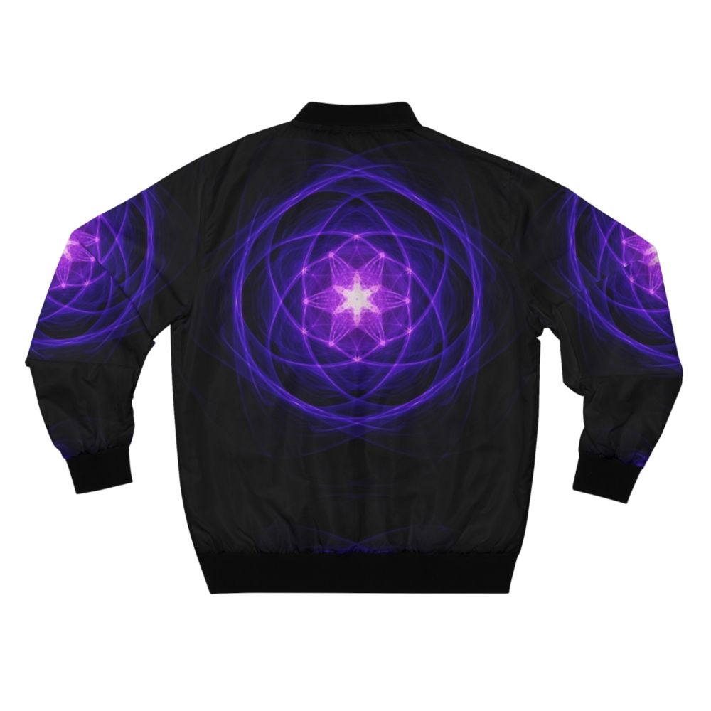 Indigo bomber jacket with energetic geometry, sacred geometry, and spiritual designs - Back