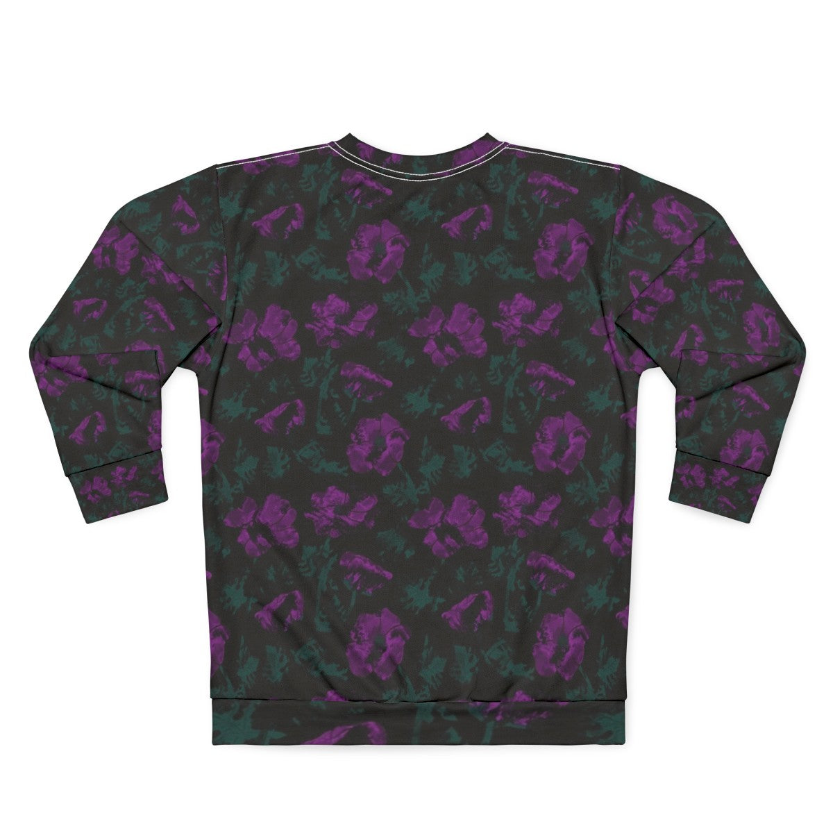 Purple flowers on black background floral sweatshirt - Back