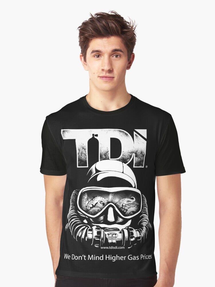 TDI Rebreather High Gas Prices Graphic T-Shirt featuring an octopus and scuba tank design - Men