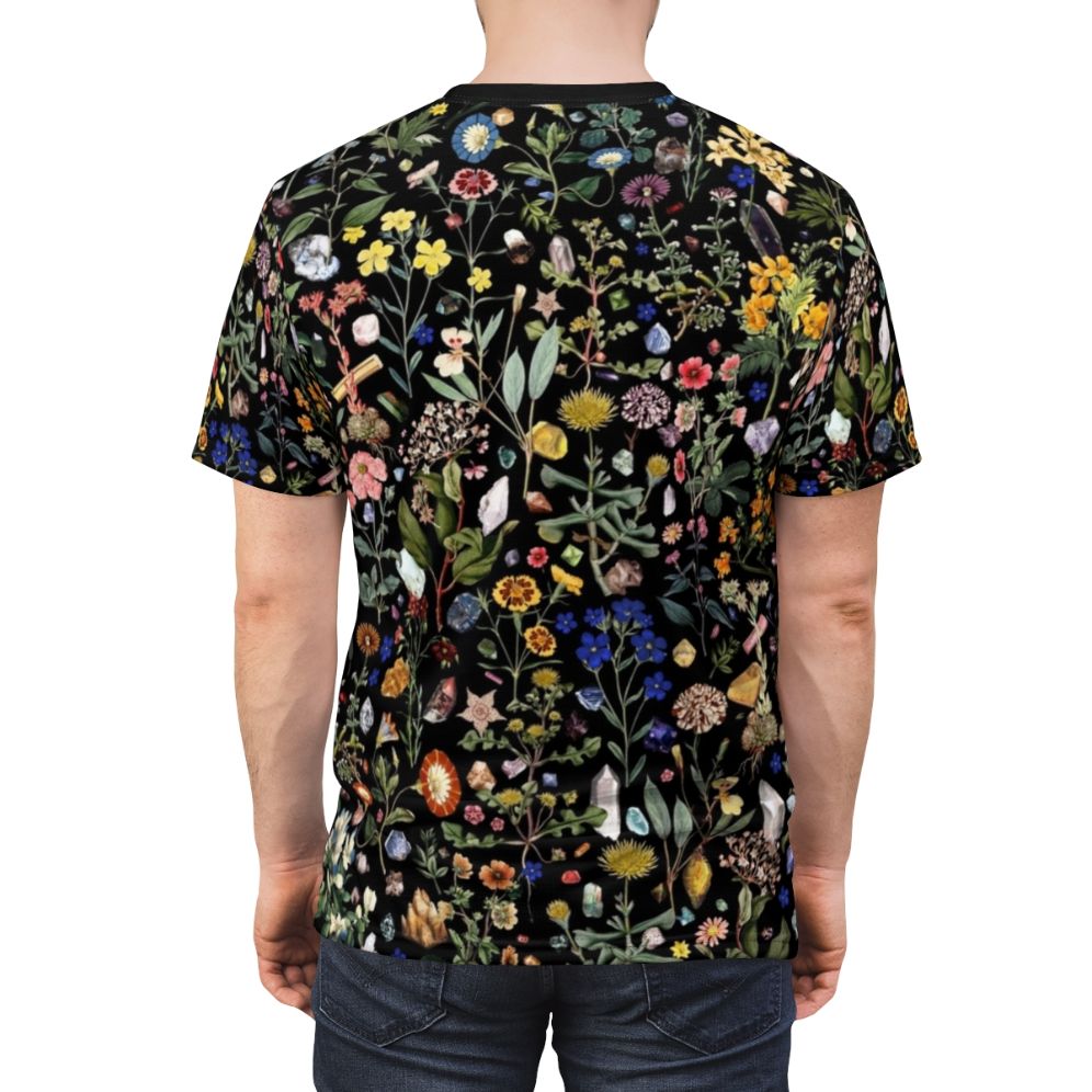 Healing digital art t-shirt featuring a colorful floral and botanical design - men back