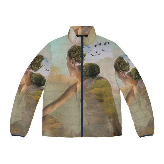 Surreal summer dreaming puffer jacket with vintage collage designs