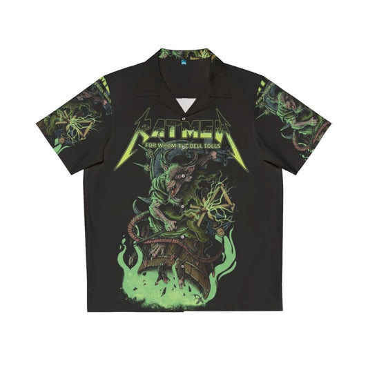 Ratmetal Hawaiian Shirt featuring a skull, bell, and horns design