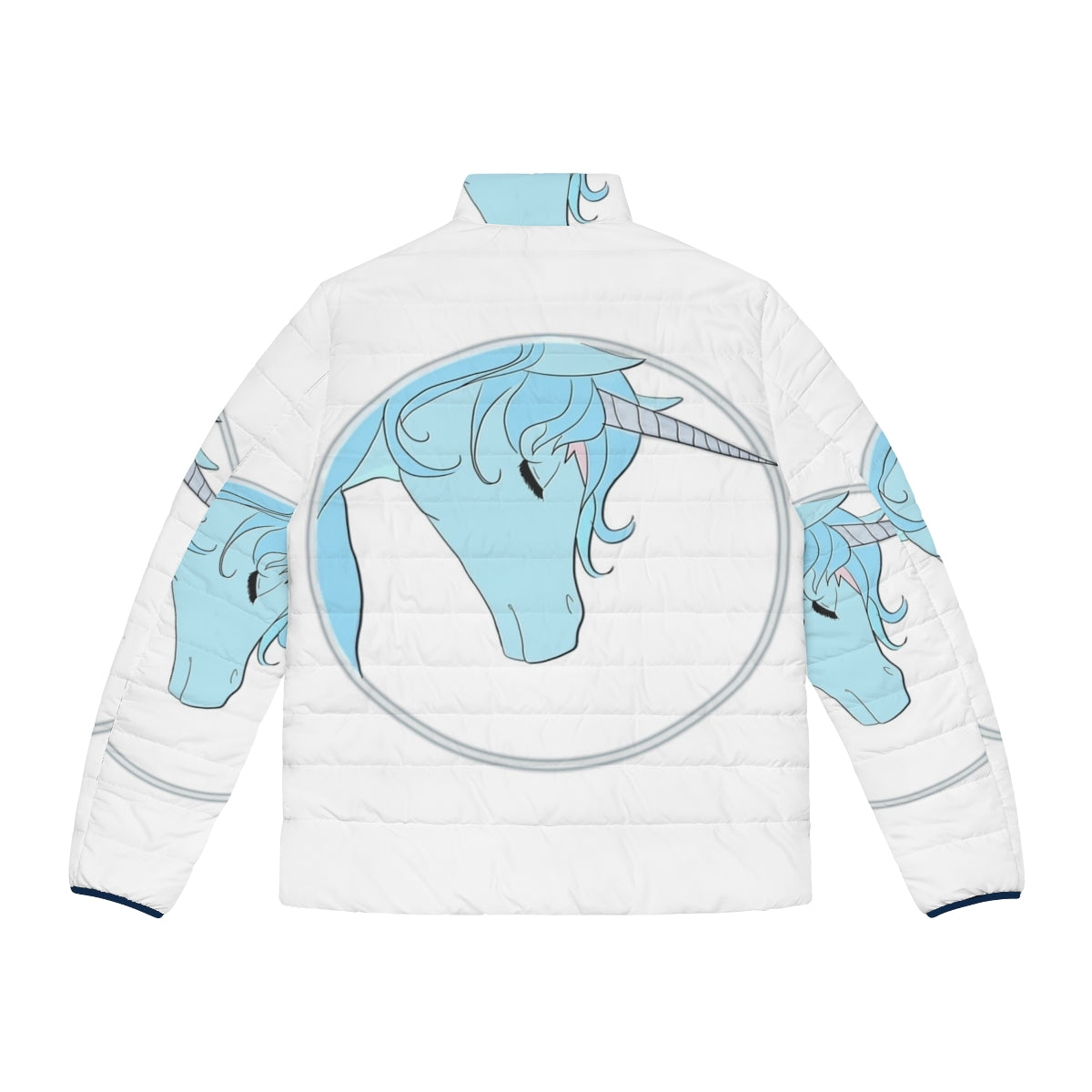 A puffer jacket featuring a magical unicorn design, perfect for fantasy fashion lovers. - Back