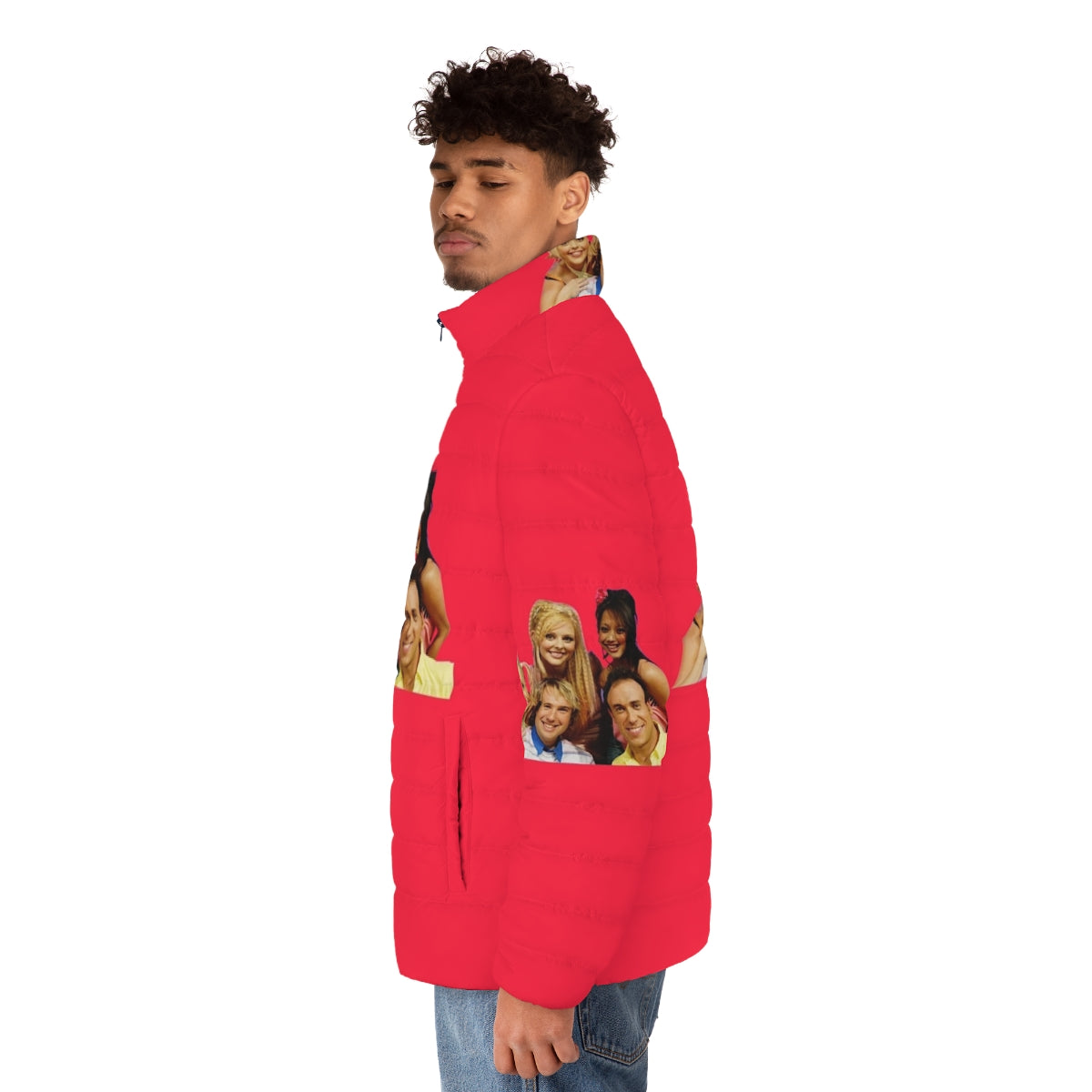 Hi-5 cast puffer jacket, featuring the iconic 90s Australian children's TV show characters - men side left