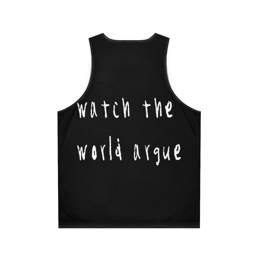 Unisex 80s INXS band tank top with political typography design - Back