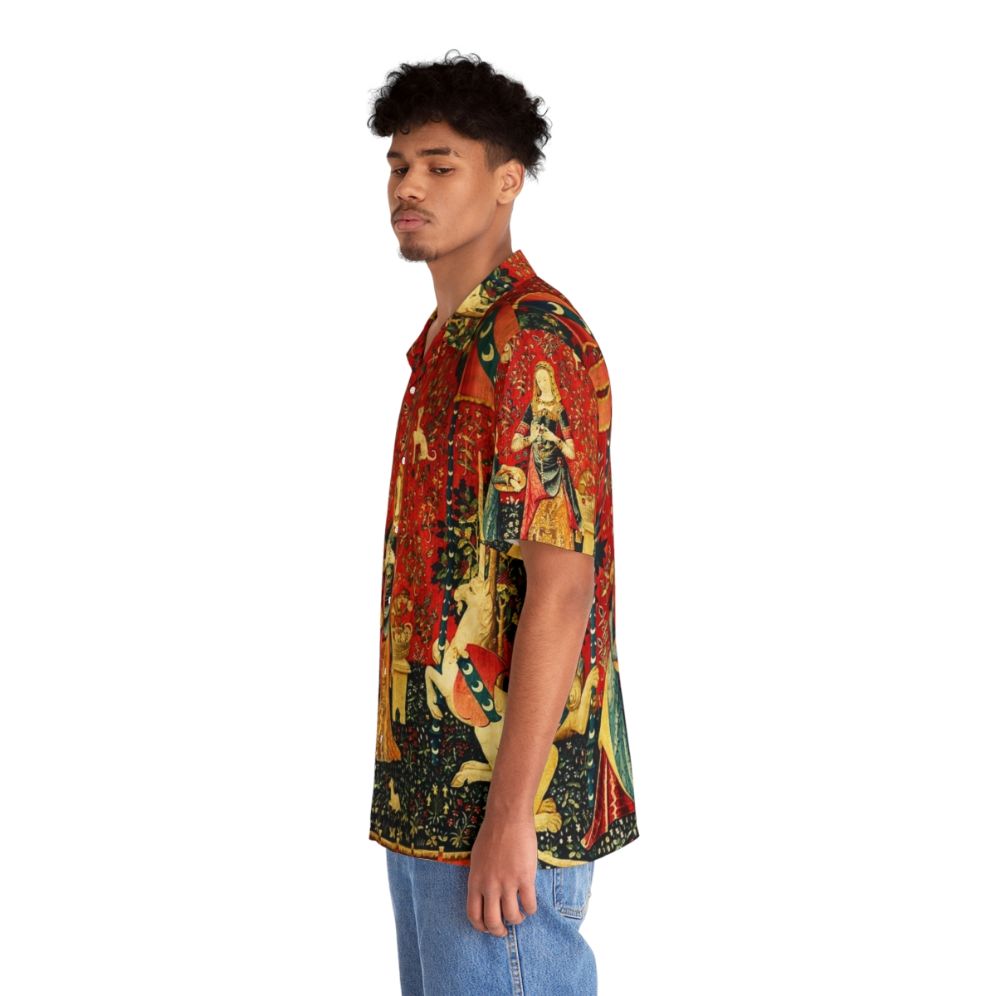 Elegant floral Hawaiian shirt featuring a mythical unicorn design - People Left