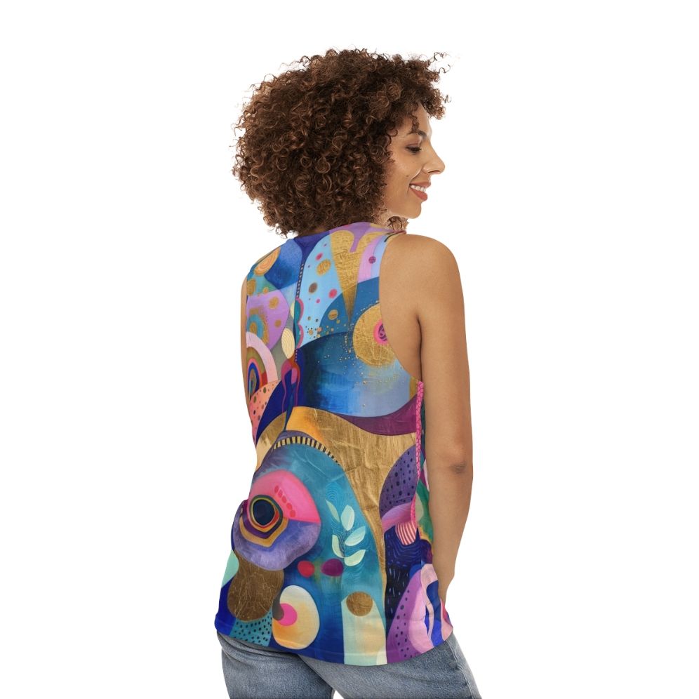 Tropical abstract geometric unisex tank top - women back