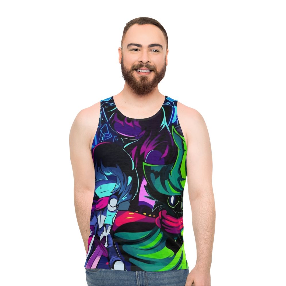 Deltarune gaming tank top with minimalist character designs - men