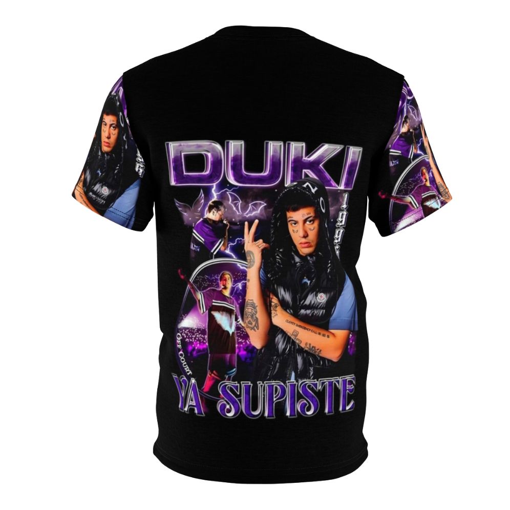 Duki inspired all-over print t-shirt with trap music and argentinian artist graphics - Back