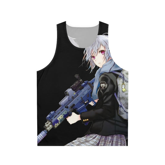 Unisex anime girl with gun graphic on tank top