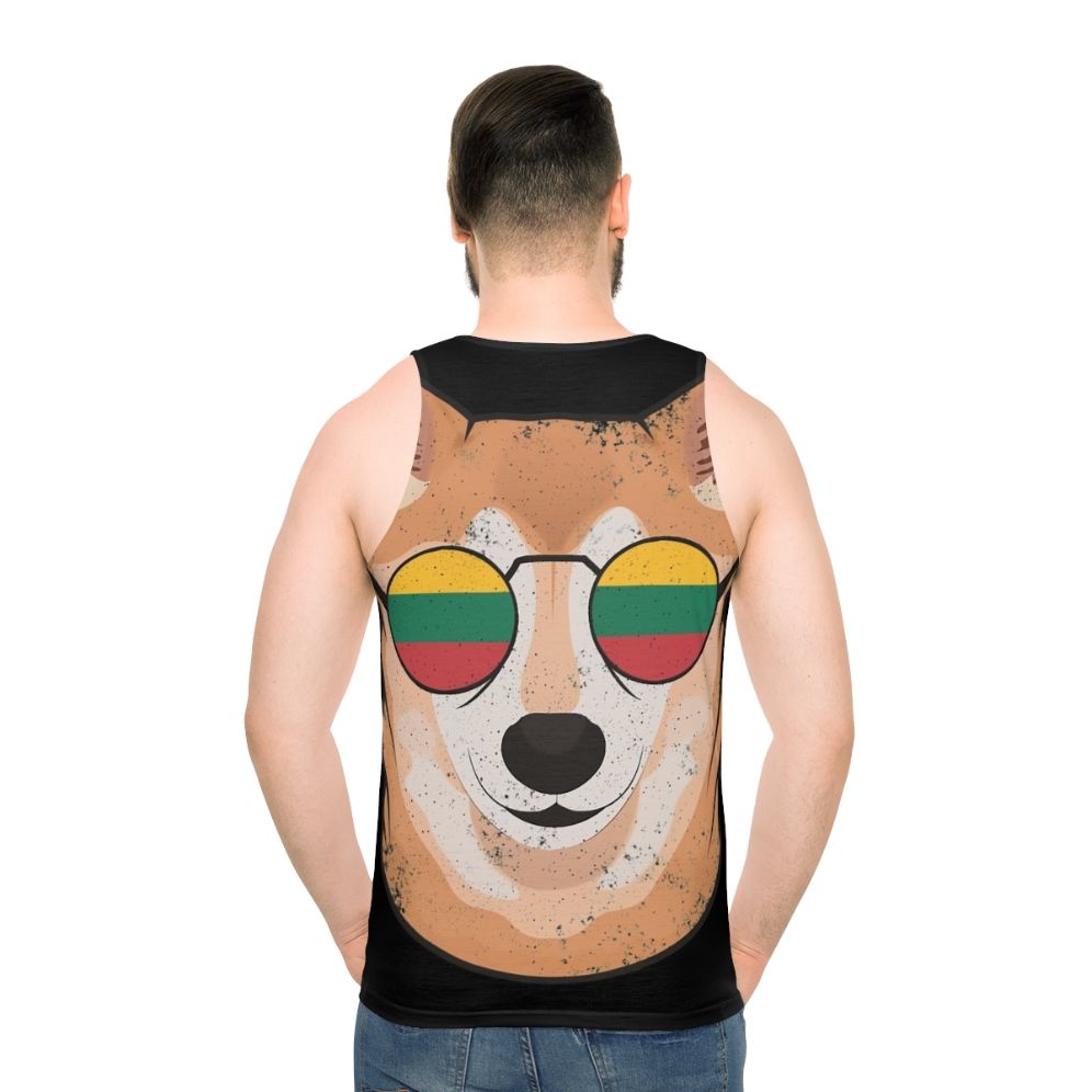 Vintage patriotic shiba inu tank top with lithuanian flag - men back