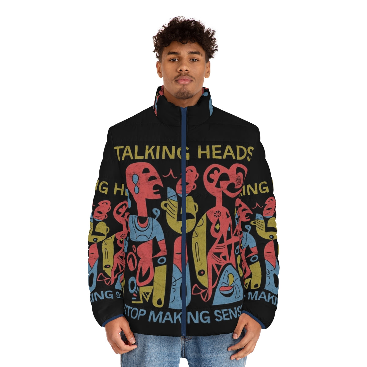 Talking Heads "Stop Making Sense" Puffer Jacket featuring David Byrne's iconic style - men front