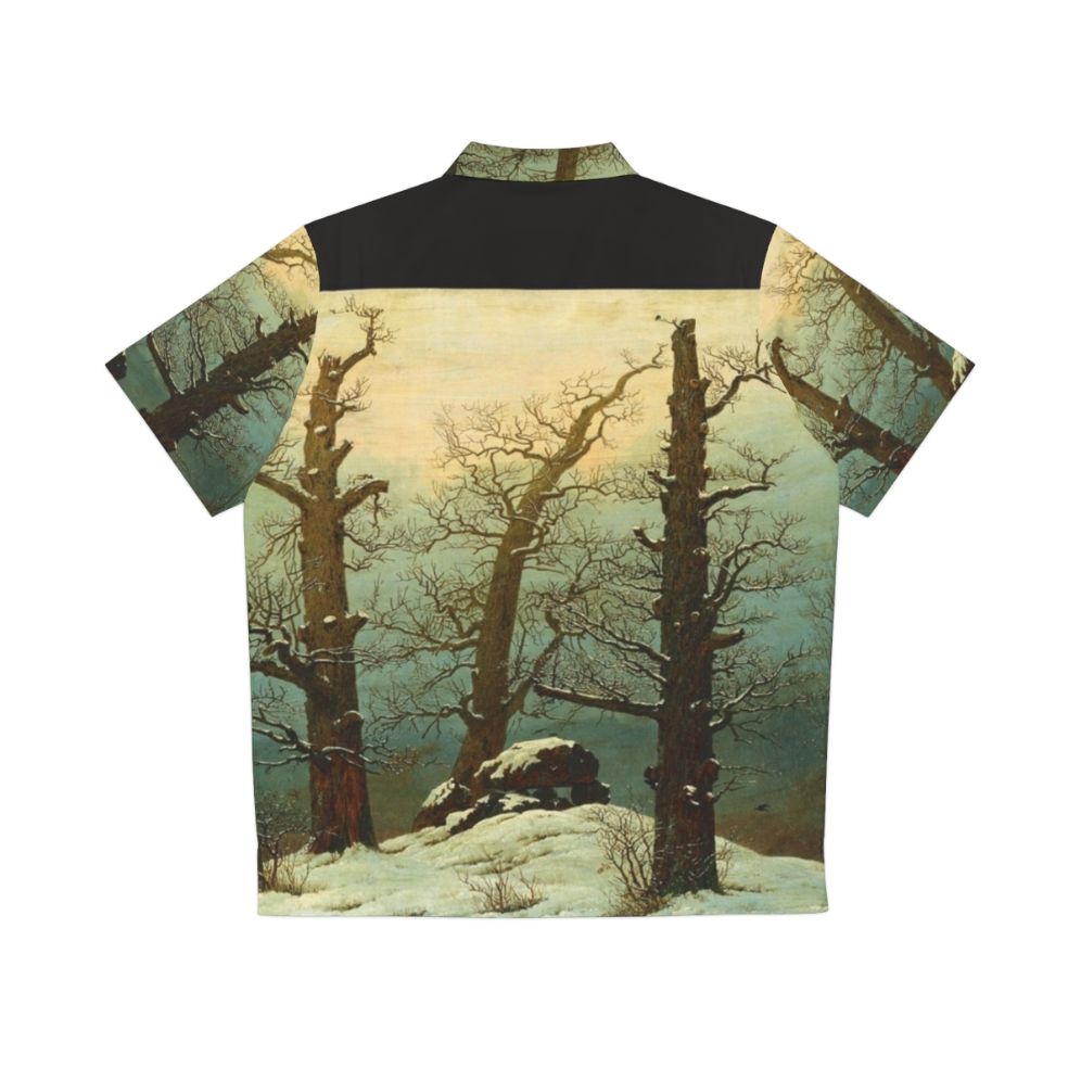 Caspar David Friedrich-inspired Hawaiian shirt with cairn in snow scene - Back