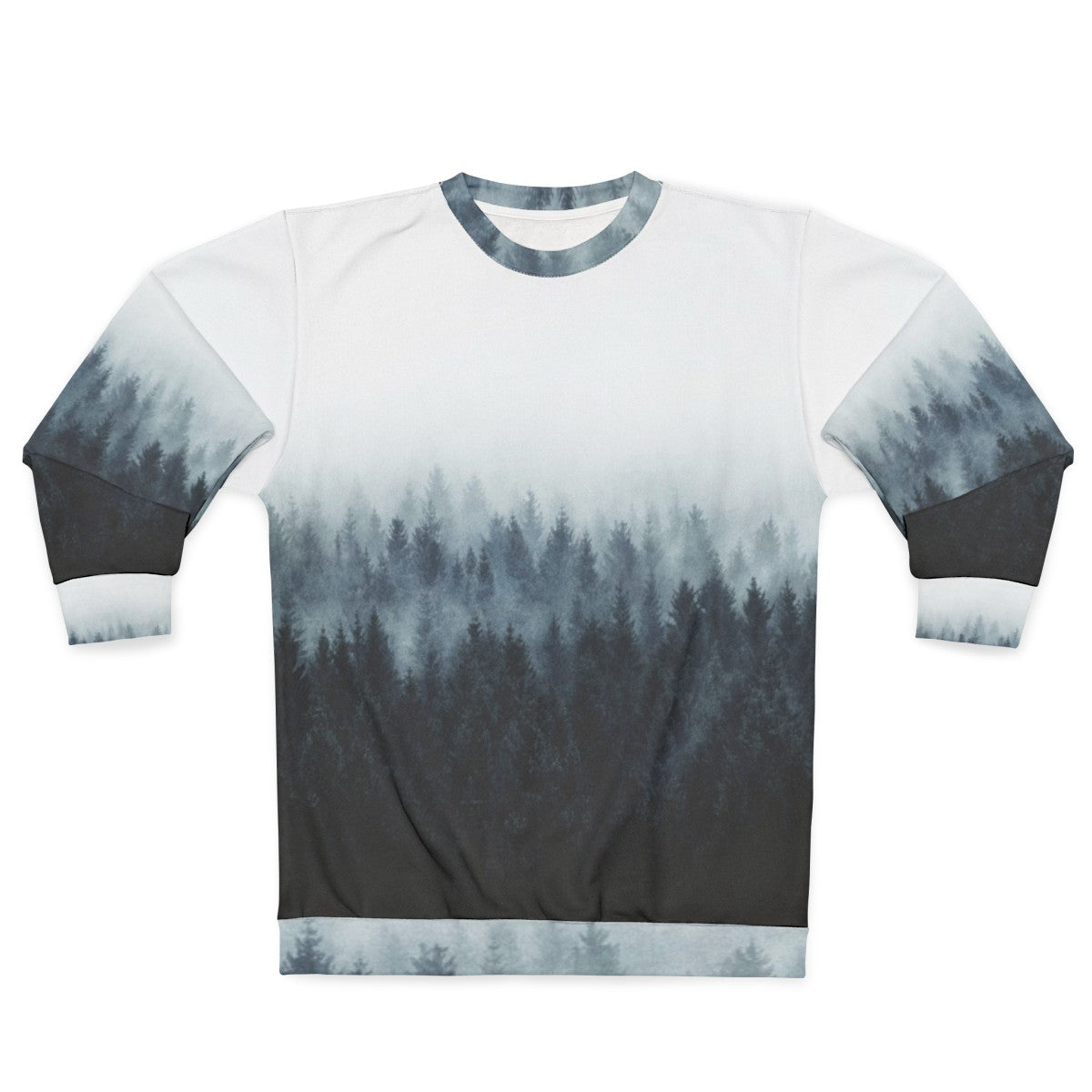 High and Low Sweatshirt with Foggy Forest Design