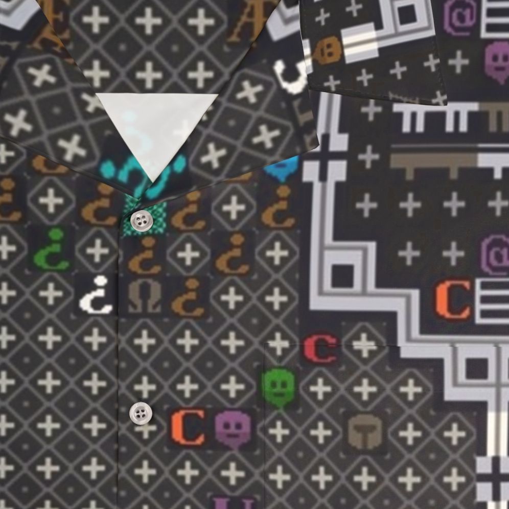 Dwarf Fortress inspired pixel art Hawaiian shirt - Detail