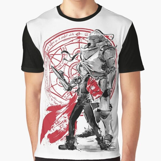 Fullmetal Alchemist: Brotherhood Sumi-E Graphic T-Shirt featuring the Elric brothers and homunculus symbols