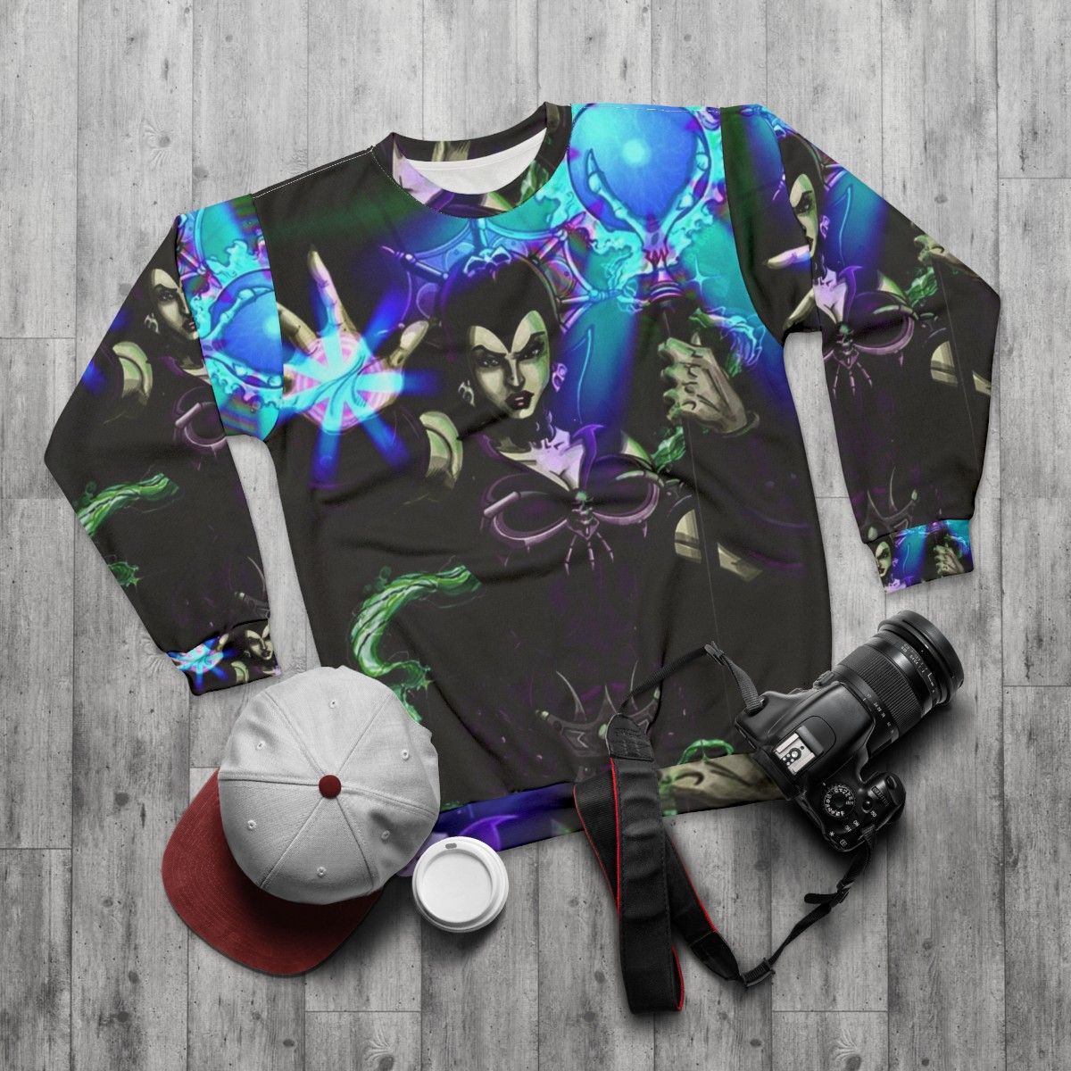 Evil Lyn Dark Sweatshirt - Retro Anime Inspired Apparel - flat lay