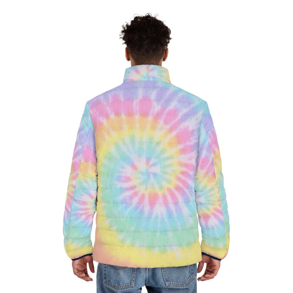 Colorful rainbow tie-dye puffer jacket - men back