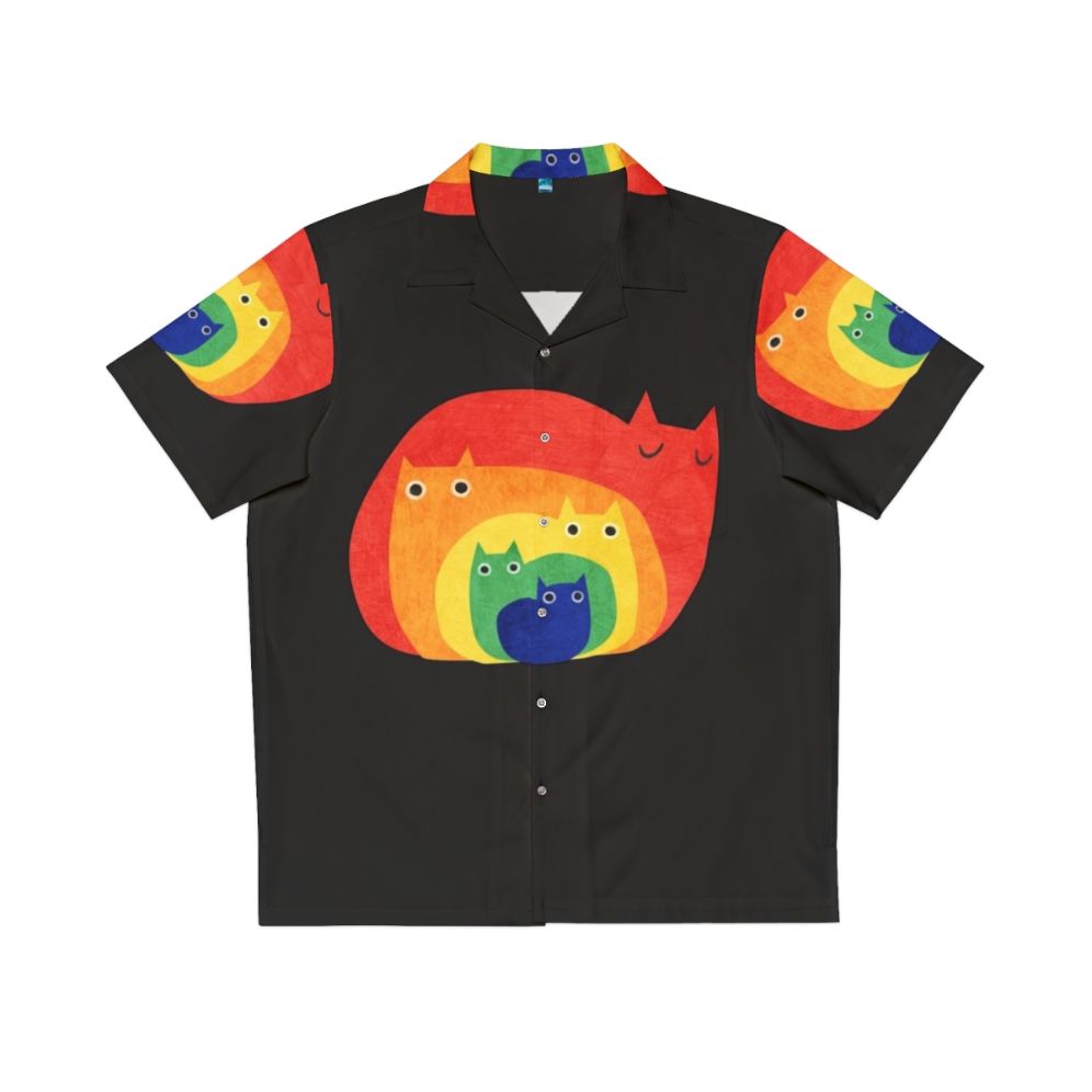 Colorful Hawaiian shirt with rainbow cats and LGBTQ pride design